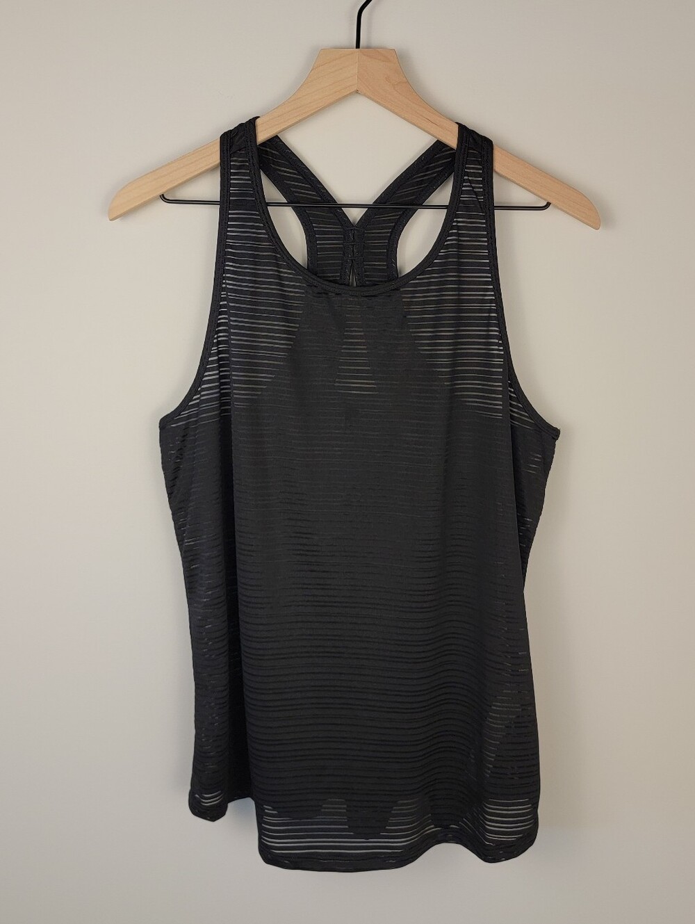Fabletics Black Mesh Shadow Stripe Racerback Workout Tank Top Large L